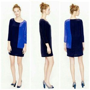 J. CREW Jules Dress Shift 100% Silk Colorblock Navy Blue Mini 3/4 Sleeve Tunic 2